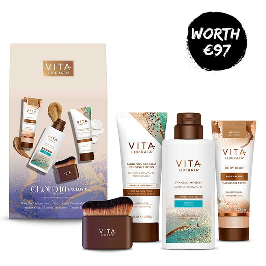  Vita Liberata Body Blur Self Tan Gift Set | ultimate tanning gift set | Christmas | exclusive to EXA Sharks | 3 full-sized tanning bestsellers | tanning body brush | Body Blur in shade Medium | Tanning Mousse in shade medium | gradual tanning lotion | body brush | worth over £90 | You Pay £34.95 | tan lover | holiday season